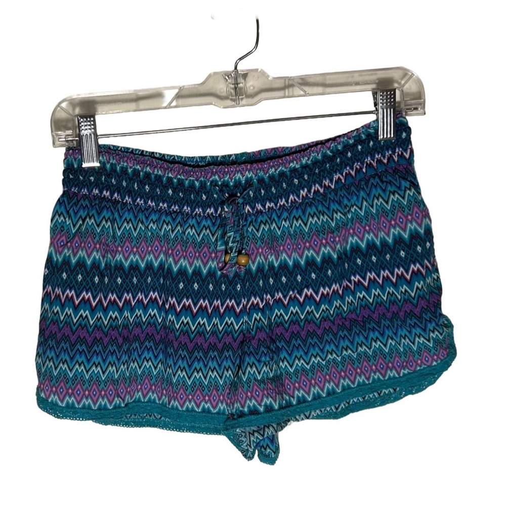 P.J. Salvage Teal and Purple Patterned Shorts
